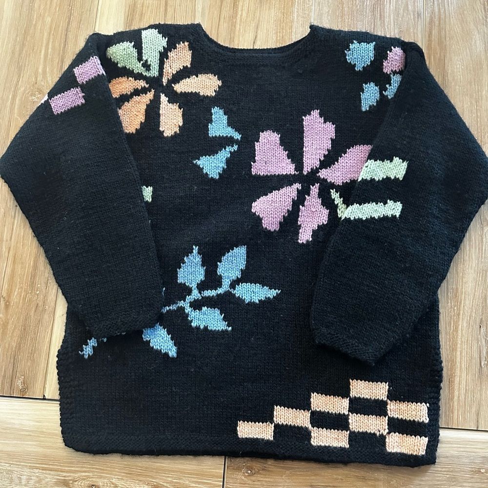 Vintage Liz Claiborne Floral Wool Sweater M